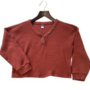 🧱 Old Navy Waffle-Knit Henley Pullover | Size L (Fits S–M)